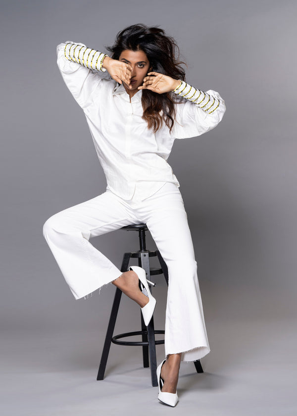 CUFF-ME-YELLOW WHITE SHIRT - Sample Sale