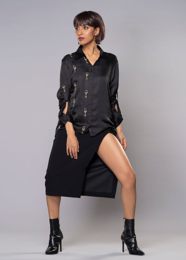 WINE GLASS BLACK SHIRT - Sample Sale