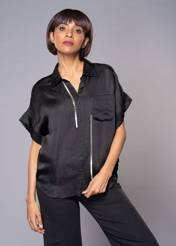 SILVER SPARKLES BLACK SHIRT - Sample Sale