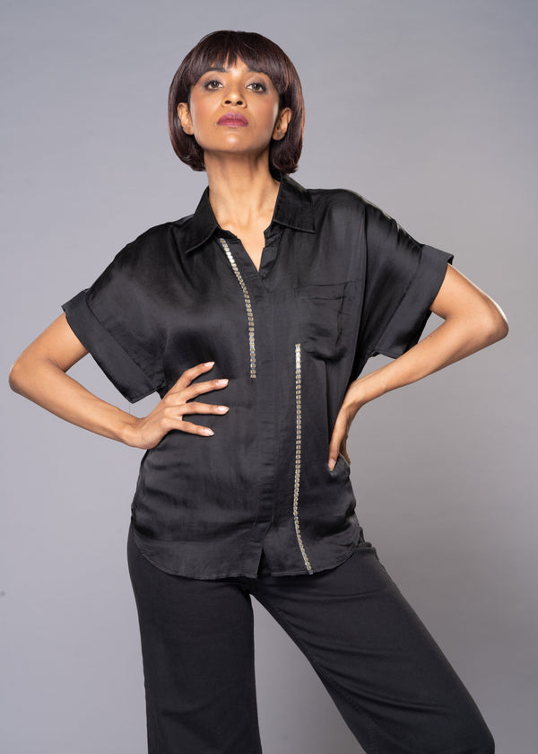 SILVER SPARKLES BLACK SHIRT - Sample Sale