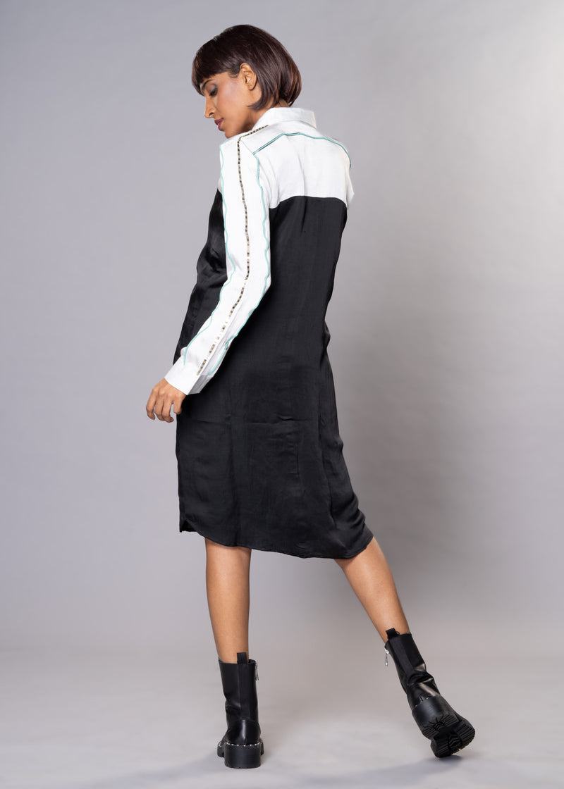SYMMETRY BLACK WHITE BLOCK SHIRT DRESS - Sample Sale