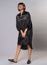 SILVER SPARKLES BLACK SHIRT DRESS - Sample Sale