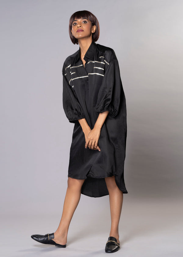 SILVER SPARKLES BLACK SHIRT DRESS - Sample Sale