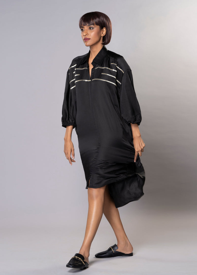 SILVER SPARKLES BLACK SHIRT DRESS - Sample Sale