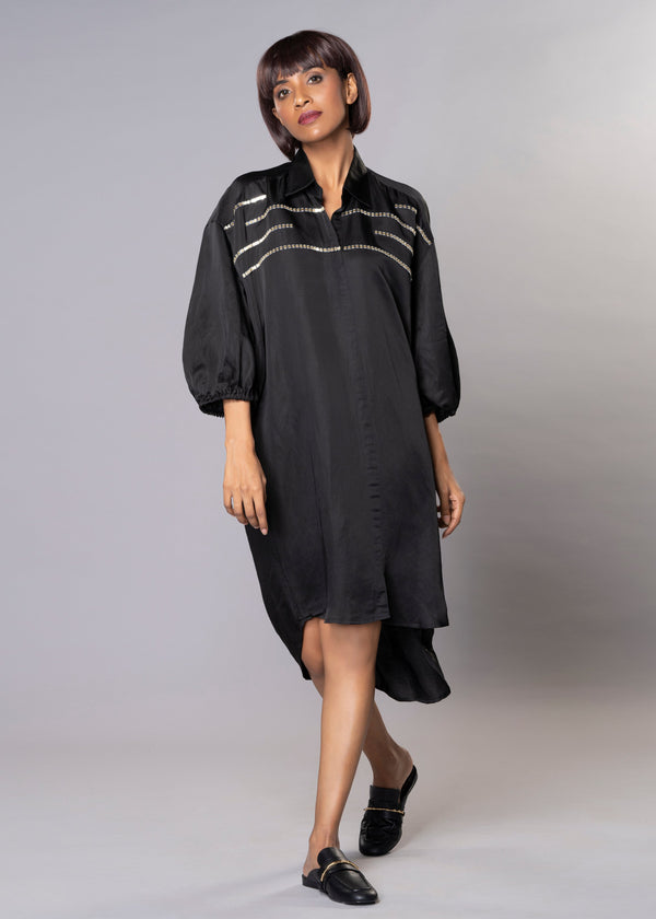 SILVER SPARKLES BLACK SHIRT DRESS - Sample Sale