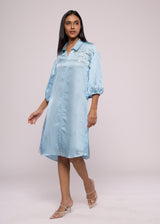 SILVER SPARKLES BLUE SHIRT DRESS - Sample Sale