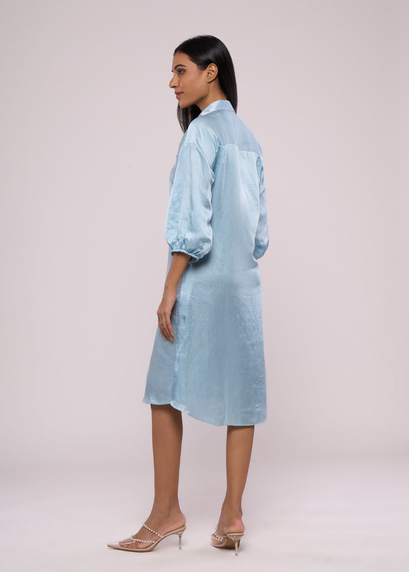 SILVER SPARKLES BLUE SHIRT DRESS - Sample Sale