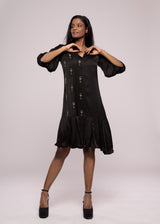 WINE GLASS BLACK SHIRT DRESS - Sample Sale
