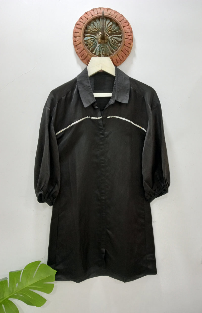 SILVER SPARKLES BLACK SHIRT DRESS