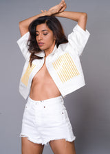 YELLOW FIELD WHITE CROP JACKET
