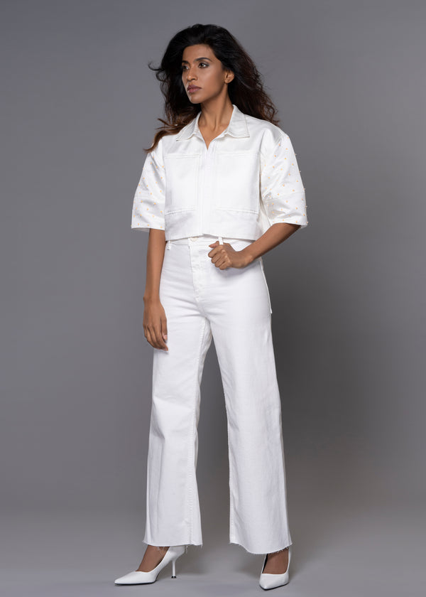 STARRY WHITE CROP JACKET