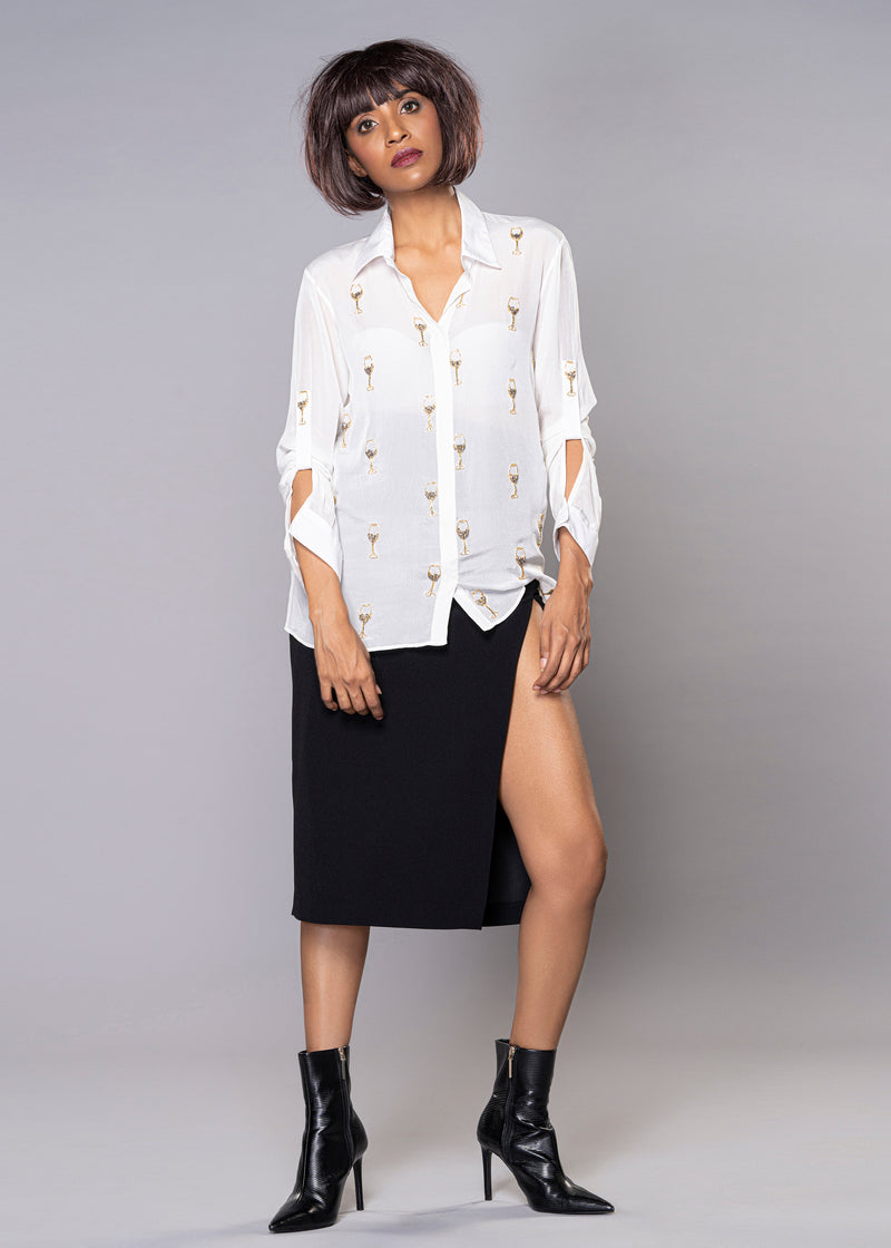 WINE GLASS WHITE SHIRT
