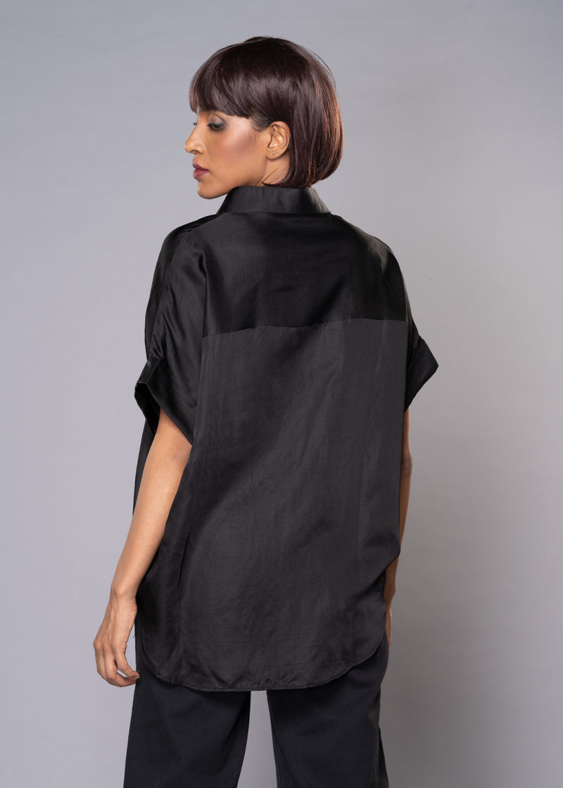 SILVER SPARKLES BLACK SHIRT