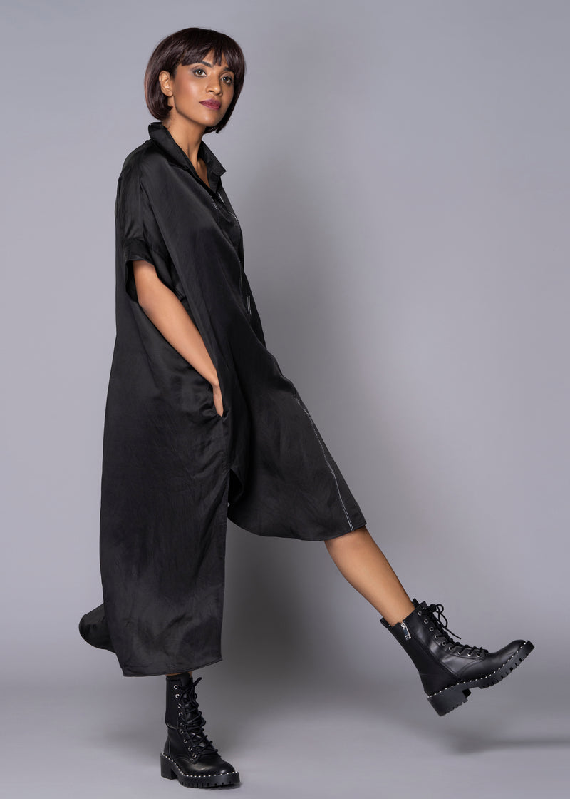 SILLY SILVER BLACK SHIRT DRESS