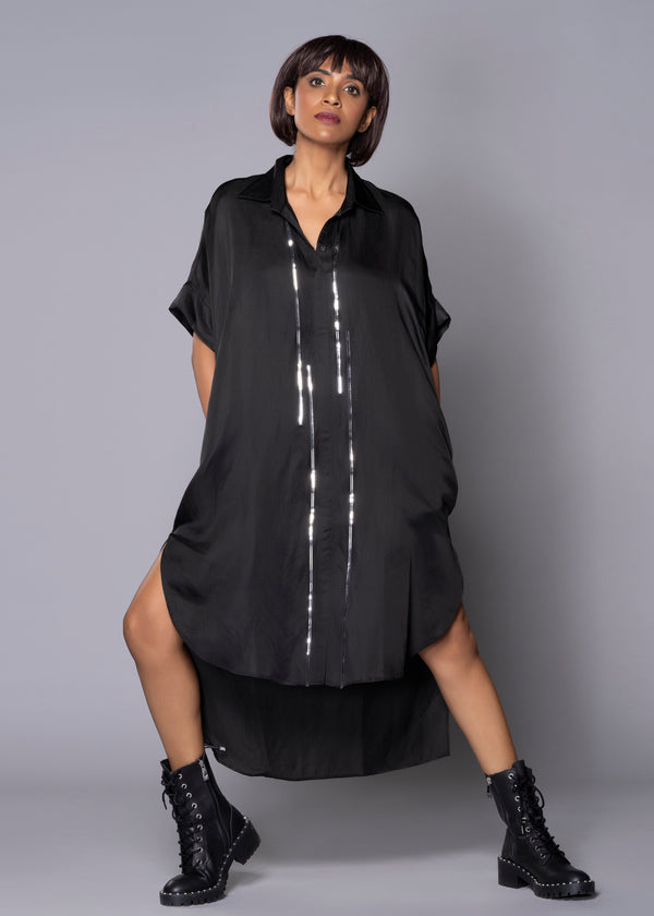 SILLY SILVER BLACK SHIRT DRESS