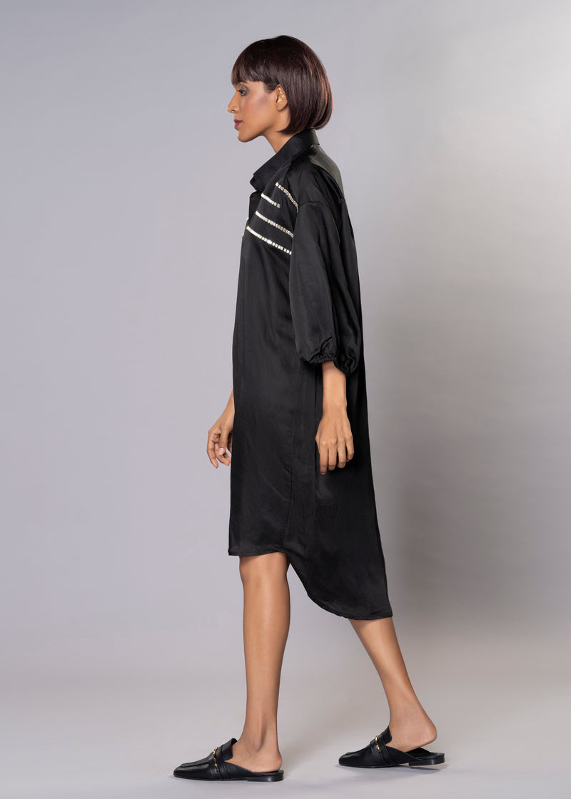 SILVER SPARKLES BLACK SHIRT DRESS