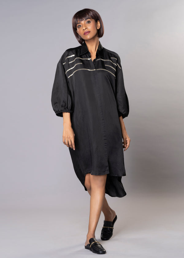 SILVER SPARKLES BLACK SHIRT DRESS