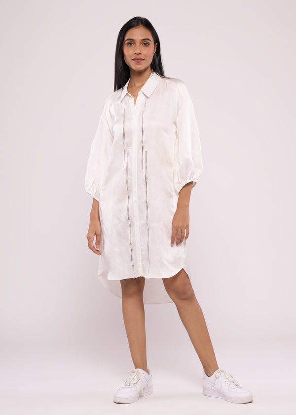 SILLY SILVER WHITE SHIRT DRESS