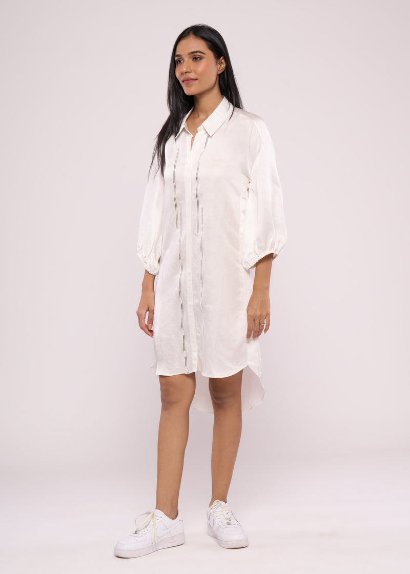 SILLY SILVER WHITE SHIRT DRESS