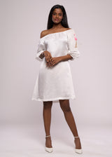 FLAMINGO WHITE OFF-SHOULDER DRESS