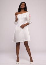 FLAMINGO WHITE OFF-SHOULDER DRESS