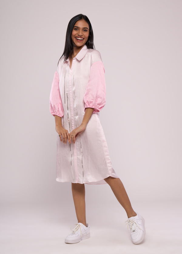 SILLY SILVER PINK BLOCK SHIRT DRESS