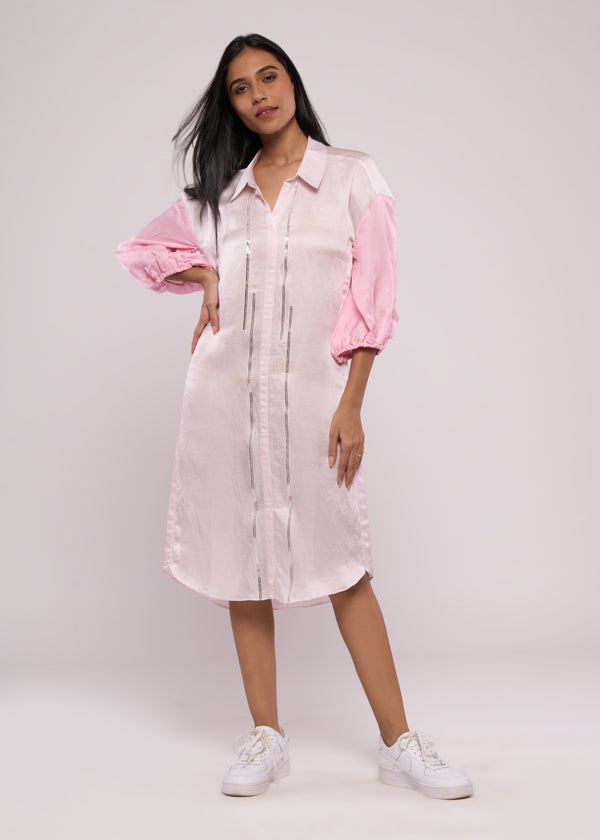 SILLY SILVER PINK BLOCK SHIRT DRESS