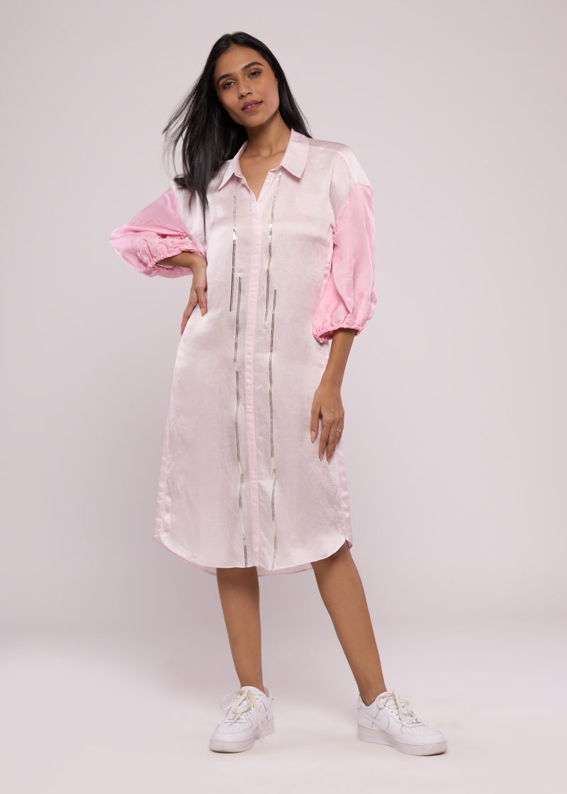 SILLY SILVER PINK BLOCK SHIRT DRESS
