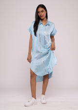 SILLY SILVER BLUE SHIRT DRESS