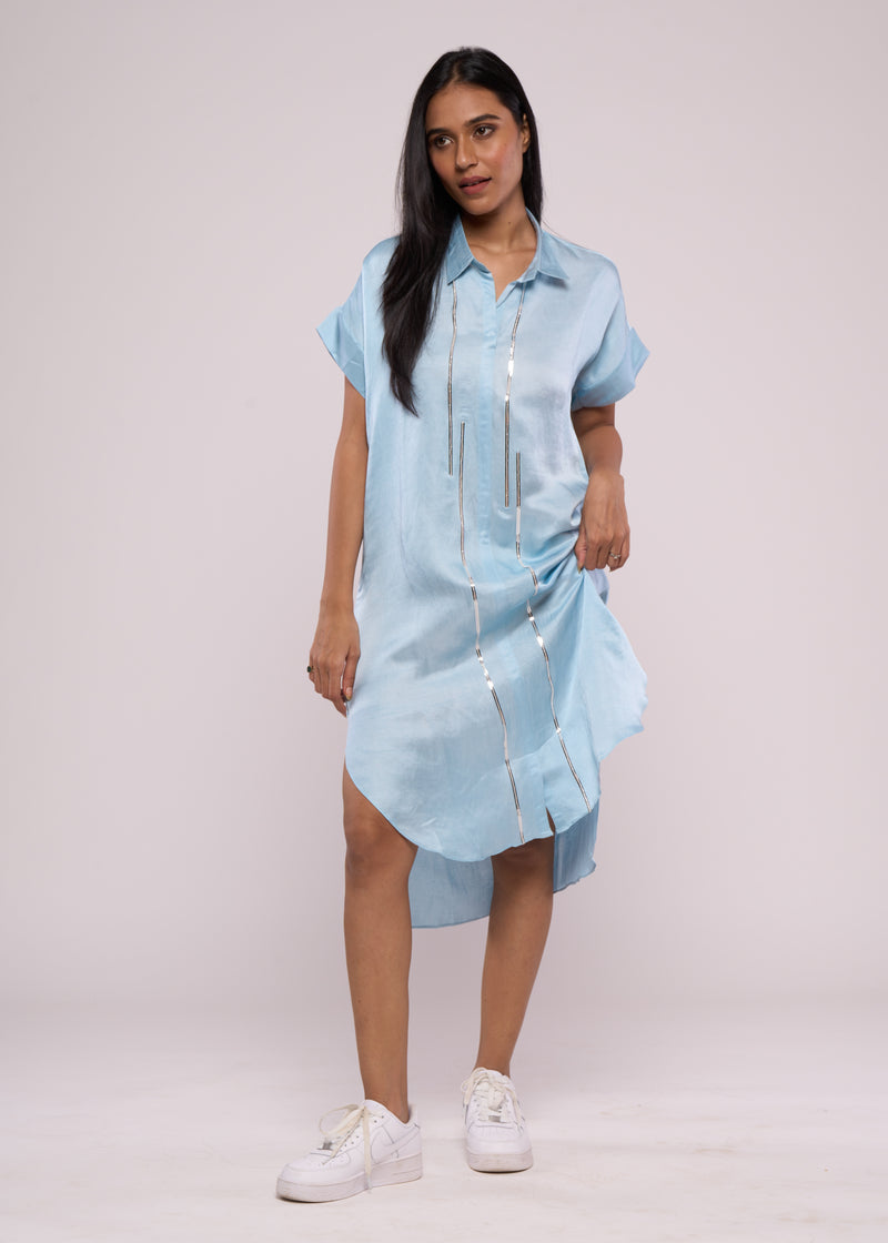 SILLY SILVER BLUE SHIRT DRESS