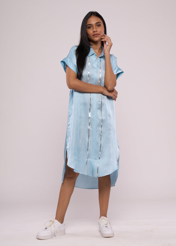 SILLY SILVER BLUE SHIRT DRESS