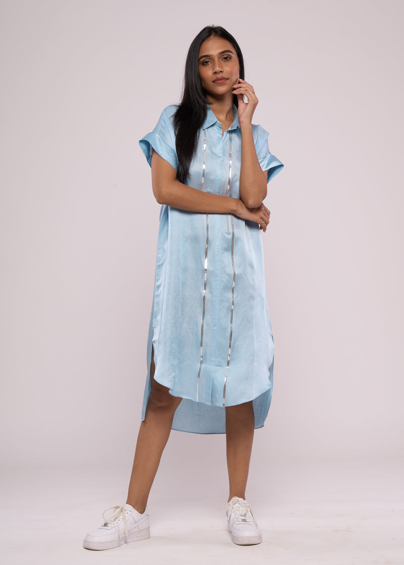 SILLY SILVER BLUE SHIRT DRESS