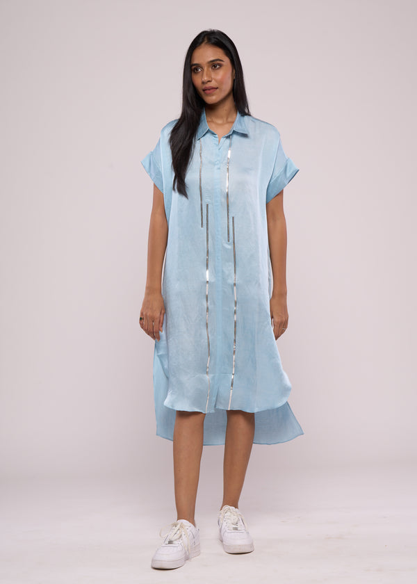 SILLY SILVER BLUE SHIRT DRESS