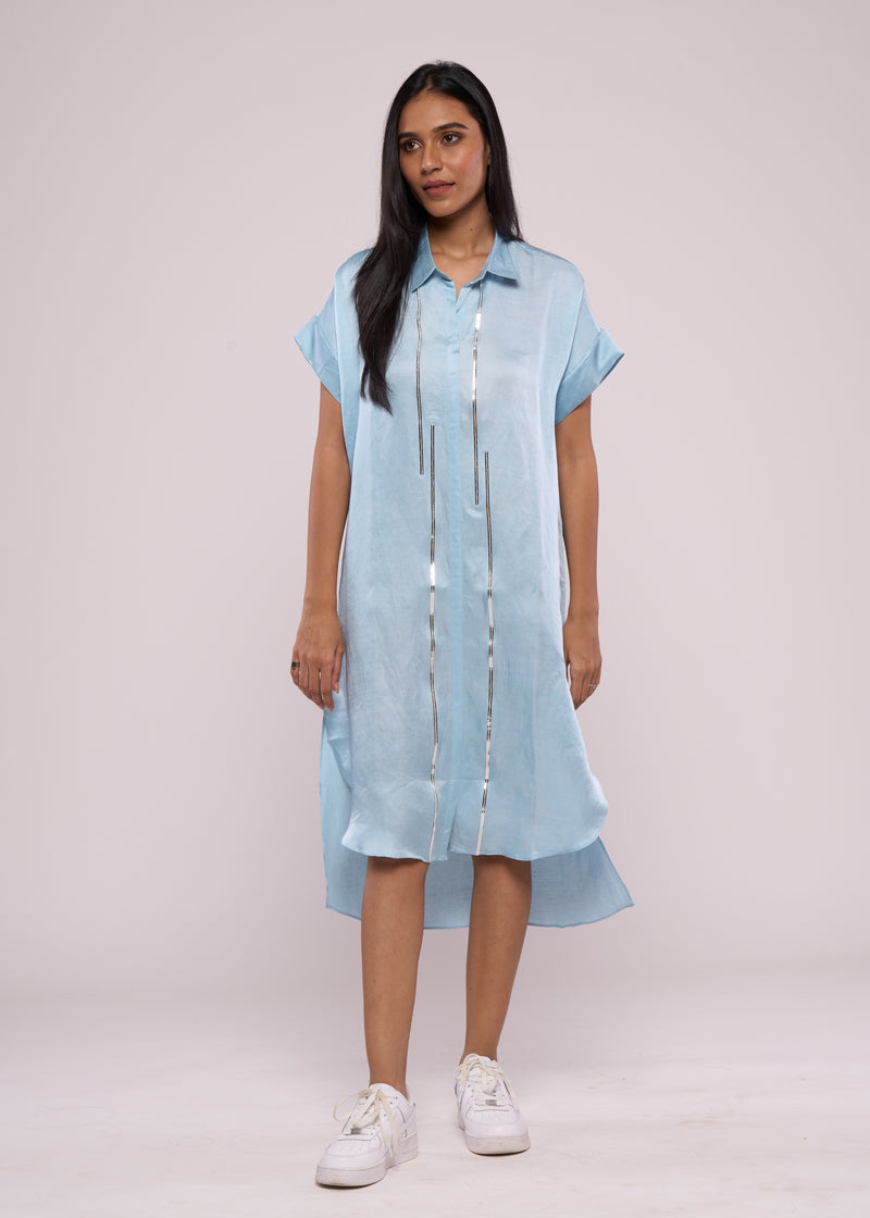 SILLY SILVER BLUE SHIRT DRESS
