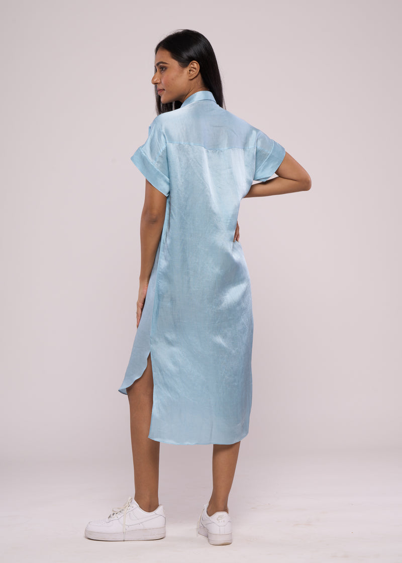 SILLY SILVER BLUE SHIRT DRESS