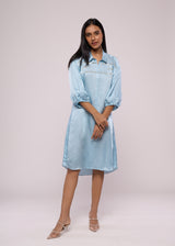 SILVER SPARKLES BLUE SHIRT DRESS