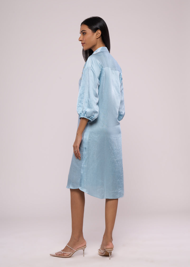 SILVER SPARKLES BLUE SHIRT DRESS