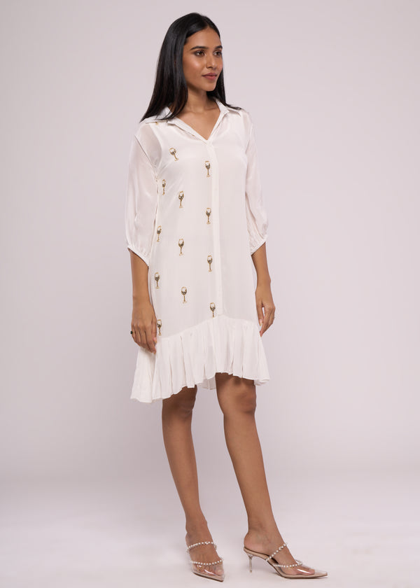 WINE GLASS WHITE SHIRT DRESS