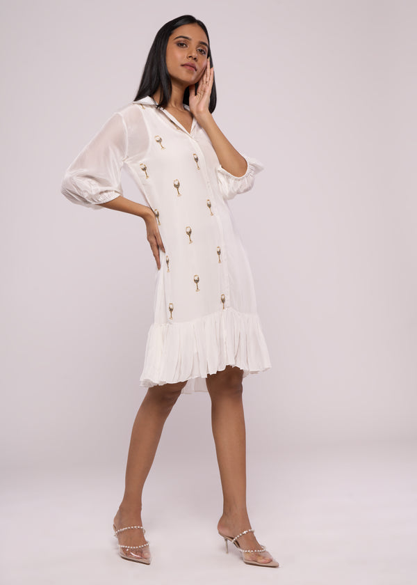 WINE GLASS WHITE SHIRT DRESS