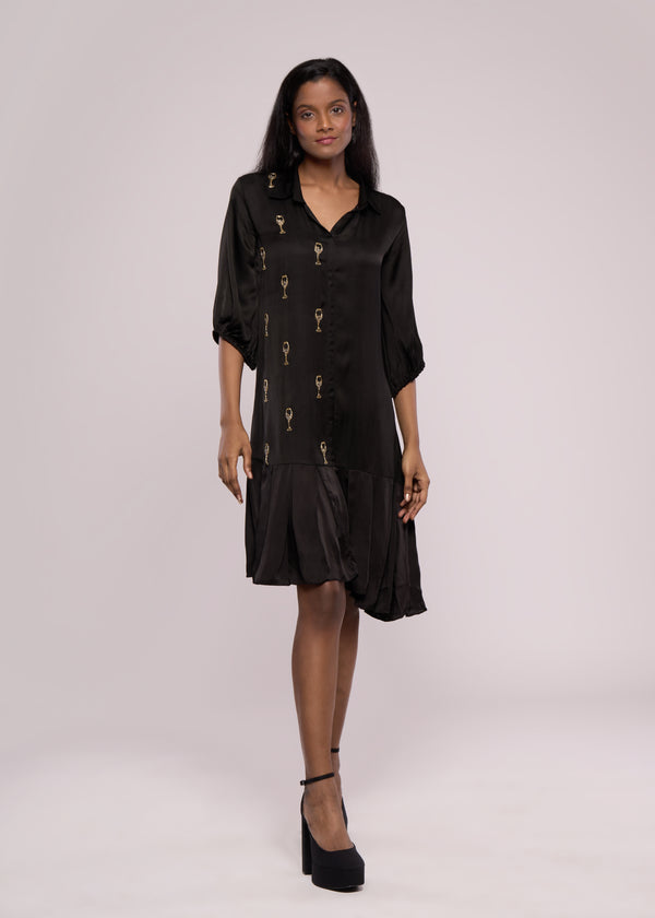 WINE GLASS BLACK SHIRT DRESS