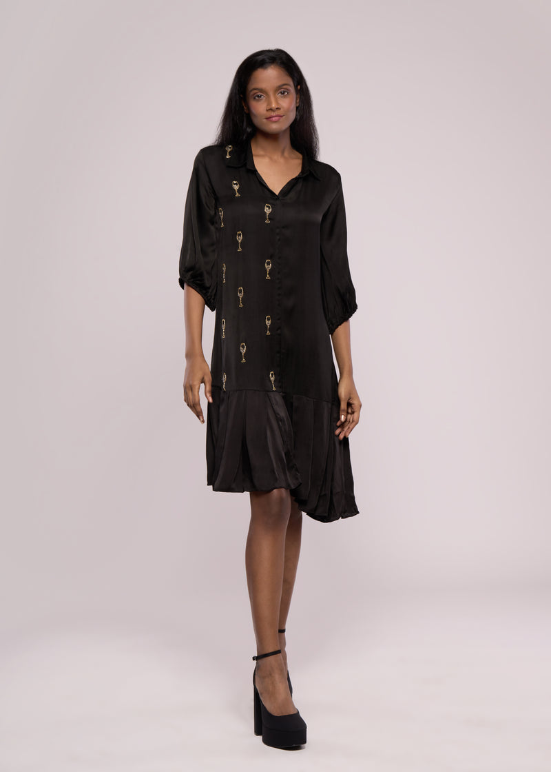 WINE GLASS BLACK SHIRT DRESS
