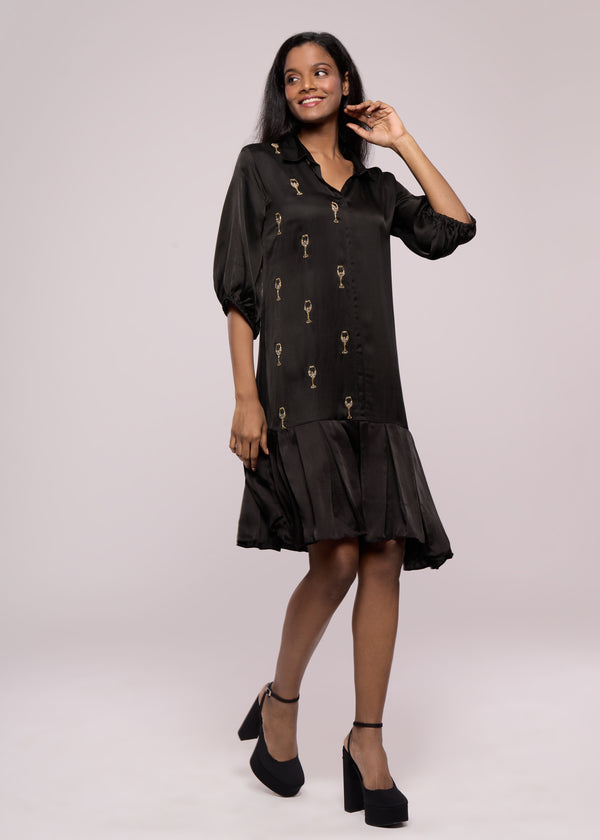 WINE GLASS BLACK SHIRT DRESS