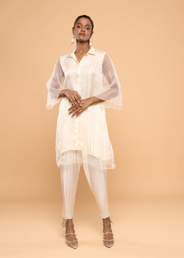 HERITAGE CREAMY ORGANZA LAYERED  KURTA SET