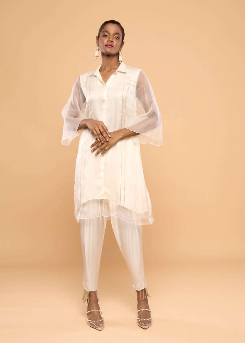 HERITAGE CREAMY ORGANZA LAYERED  KURTA SET