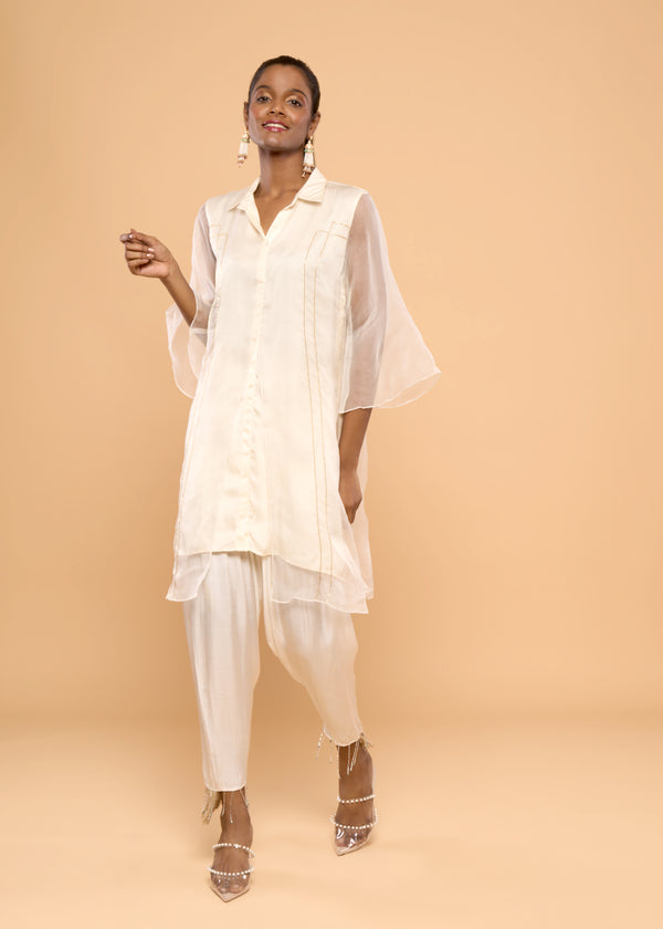 HERITAGE CREAMY ORGANZA LAYERED  KURTA SET
