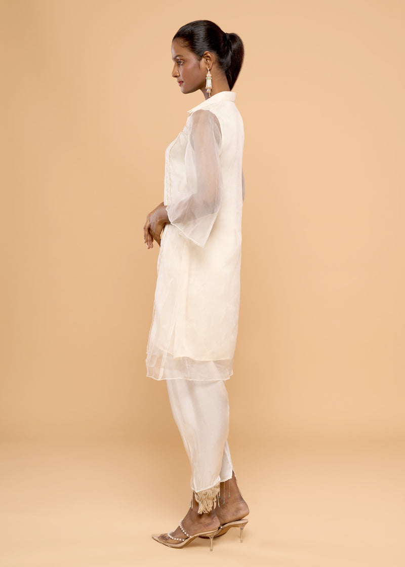 HERITAGE CREAMY ORGANZA LAYERED  KURTA SET