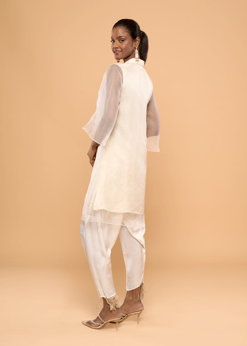 HERITAGE CREAMY ORGANZA LAYERED  KURTA SET