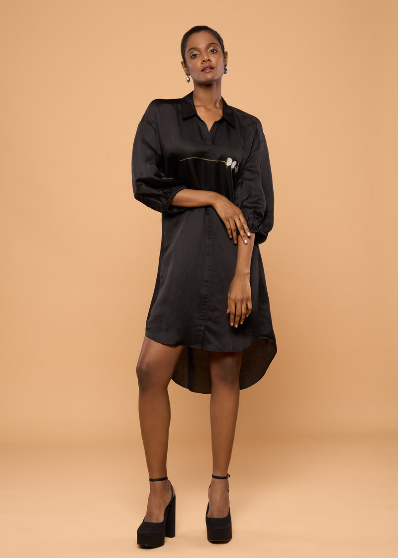 LOVEBIRD BLACK SHIRT DRESS