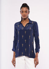 WINE GLASS BLUE SHIRT