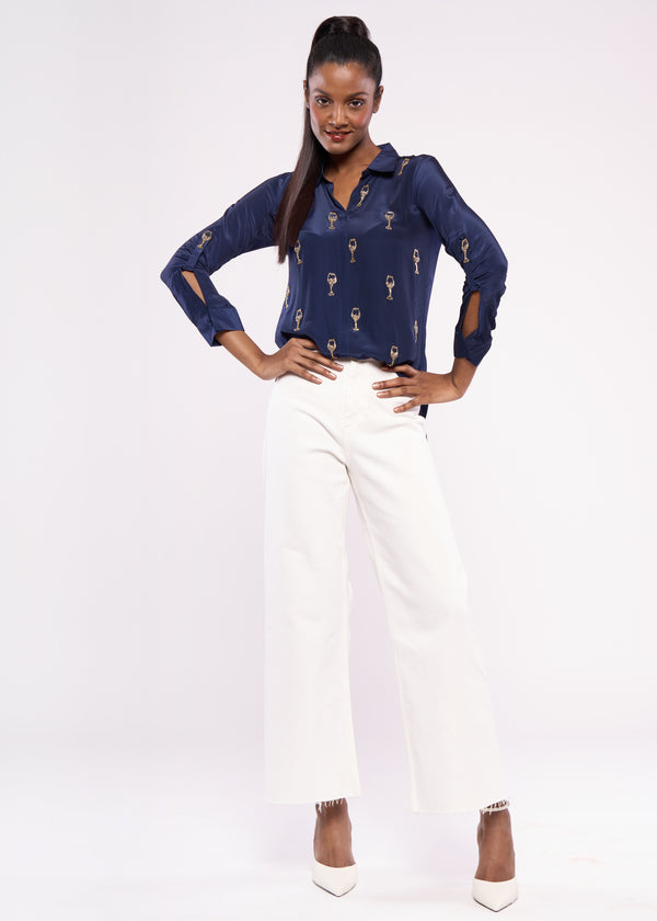 WINE GLASS BLUE SHIRT